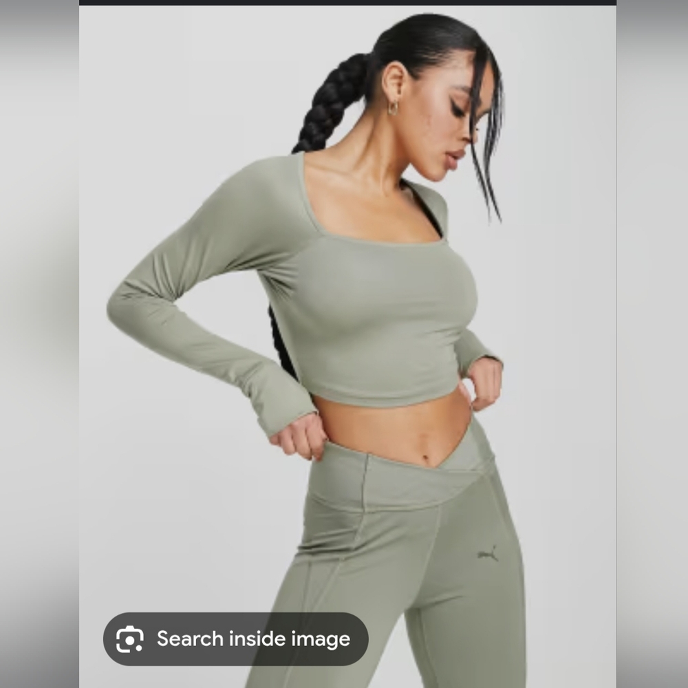 Puma Women's Sage Green Long Sleeve Crop Top